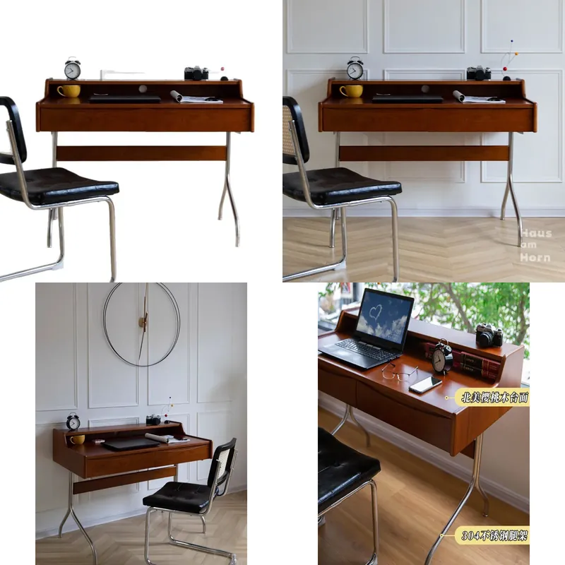 Retro Gaming Desk Setup - Retro biurko z litego drewna, kompaktowe